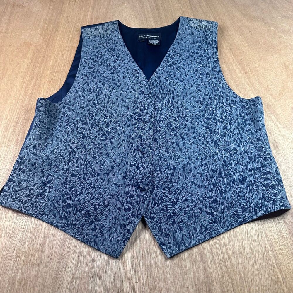 Liz Claiborne Collection 16 Blue Jacquard Vest Back Tie Career